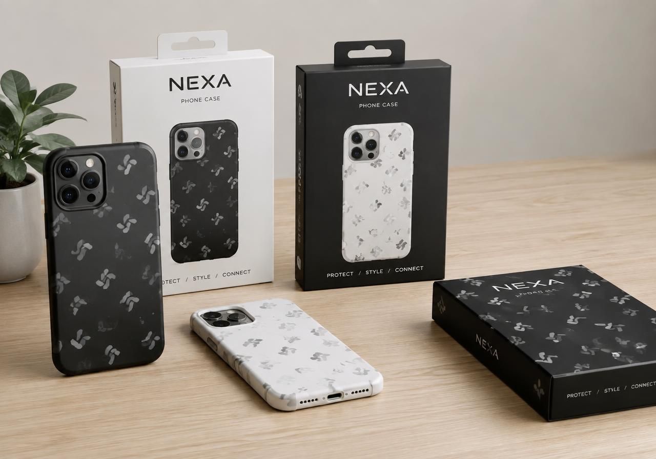 Custom printed phone cases with branded retail packaging
